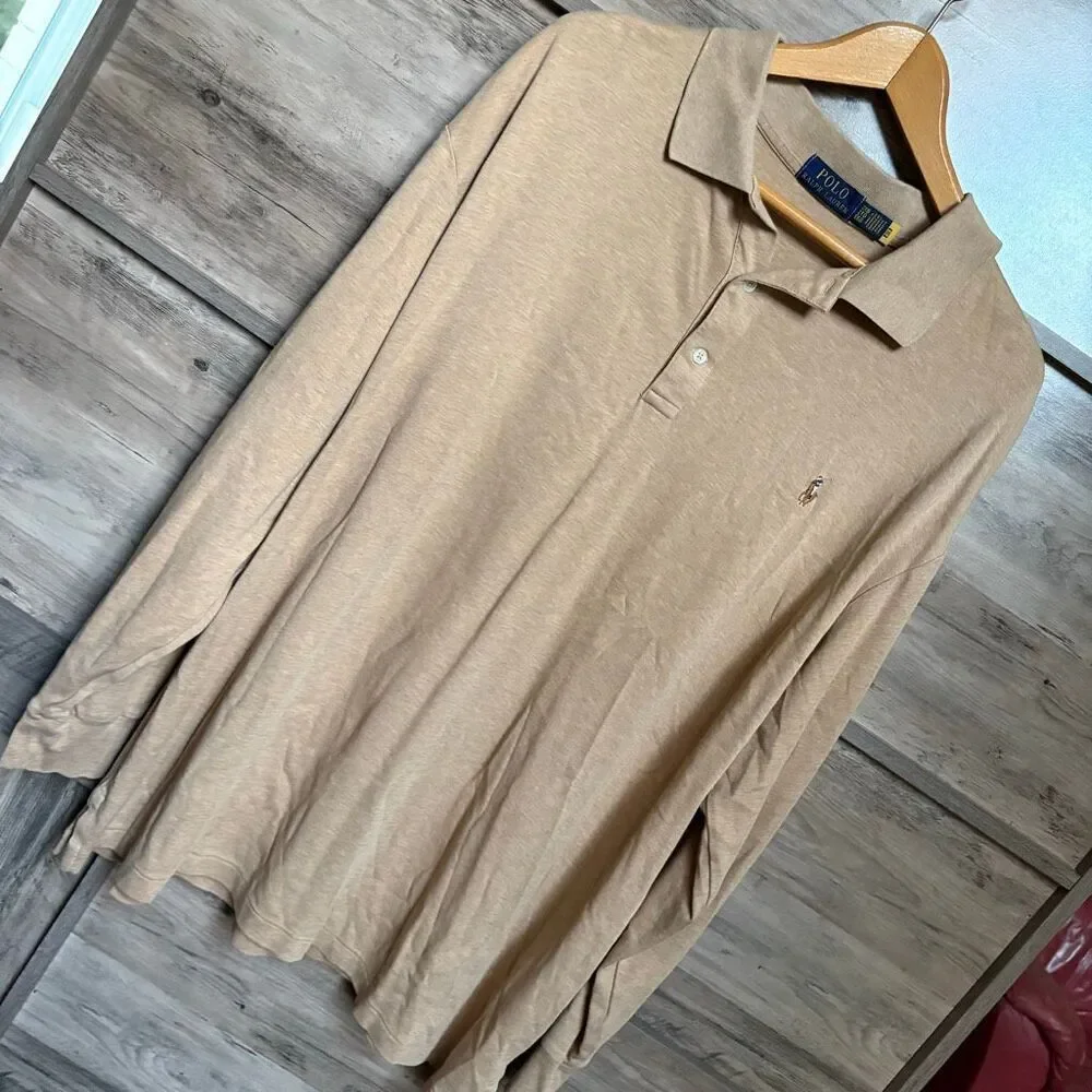 Ralph Lauren Sand Tan Long Sleeve Polo Shirt 2XB Preppy Classic Coastal Modern